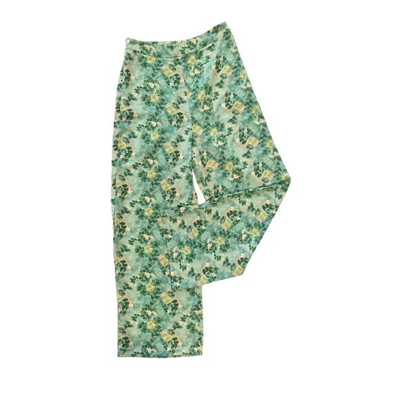 Commense Pants - Commense Floral High-Waisted Wide Leg Pants Green & Yellow Floral Women’s Sz.M